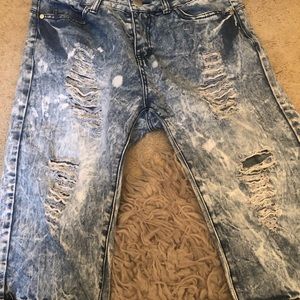 Ripped Blue Jean Capris